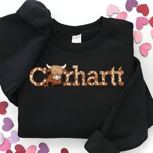 Carhartt Highland Cow NEW black crewneck sweatshirt